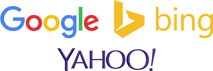 Google, Bing, and Yahoo logos